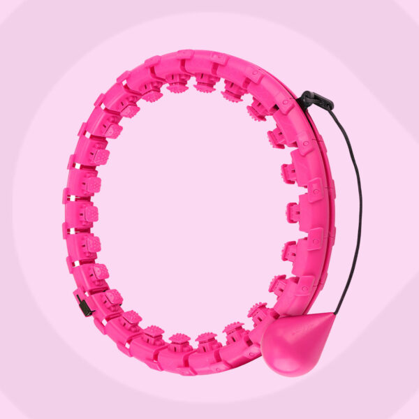 Bright pink Infinity Hoop with adjustable links and a weighted ball for fitness exercises