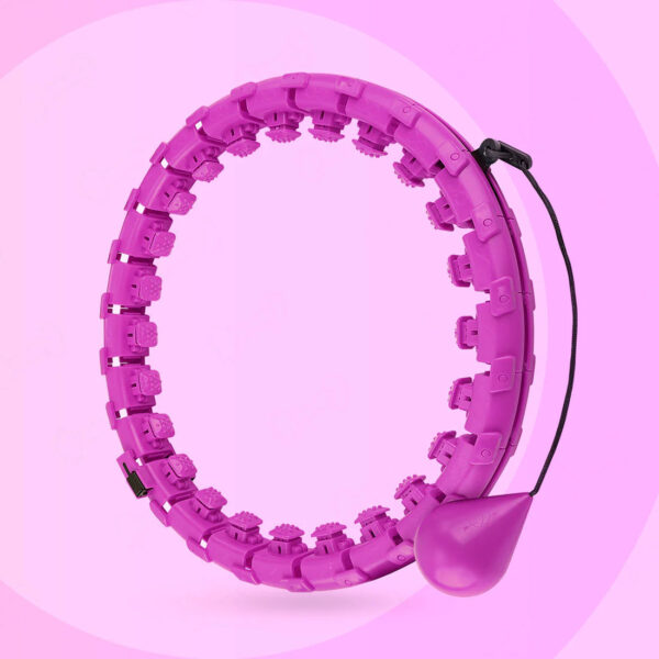 Bright purple Infinity Hoop with adjustable links and a weighted ball for fitness exercises